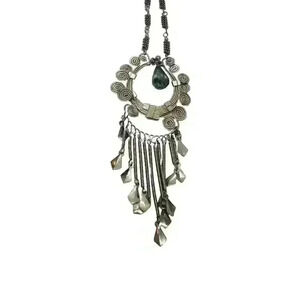 Vtg Tribal Necklace Silver Gemstone Dangle Boho Artisan Y2K Statement